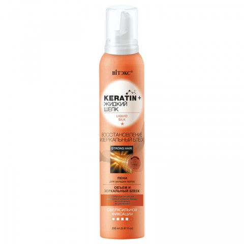 Пена для укладки волос Витекс Keratin+ Восстановление и зеркальный блеск суперсильной фиксации 200 мл Пена для укладки волос Витекс Keratin+ Восстановление и зеркальный блеск суперсильной фиксации 200 мл